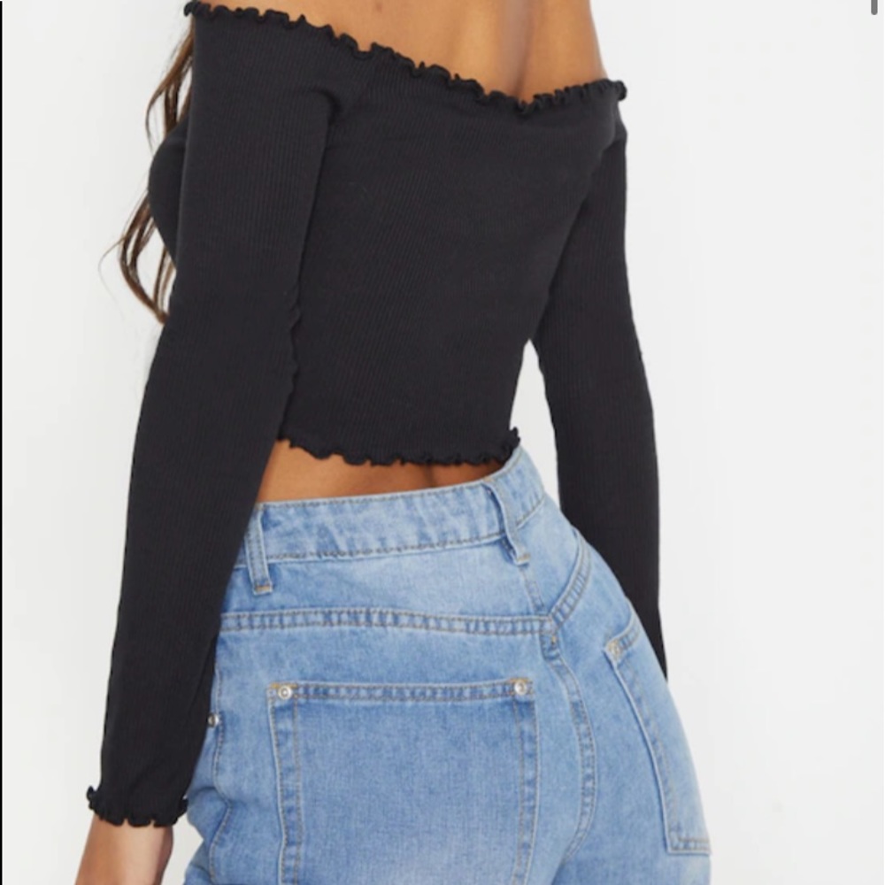 Pretty Little Thing Dark Green Frill Crop Top - Picture 6 of 7